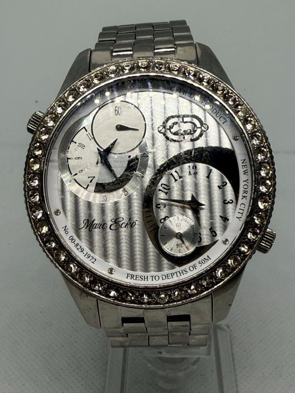 Marc Ecko E17522G1 The Two Timer Men's Oversized SS Jewel Bezel Quartz Watch